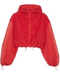 Cecilie Bahnsen - Cropped Floral Embroidered Blouson Jacket With Ruffled Features - Lyst
