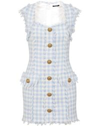 Balmain - Mini-jurk Met Gingham Ruit - Lyst