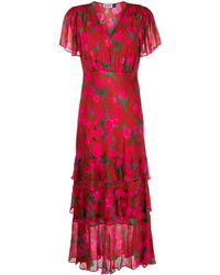RIXO London - Gilly Zijden Midi-jurk Met Bloemenprint - Lyst