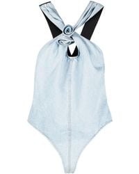 Coperni - Floral-Appliqué Denim Bodysuit - Lyst