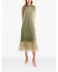 Gemy Maalouf - Embroidered Dotted Tulle Midi Dress - Lyst