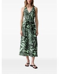 Benetton - Leaf-Print Belted Midi Dress - Lyst