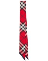 Burberry - Check-Print Silk Skinny Scarf - Lyst