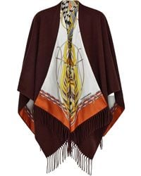 Ferragamo - Rooster-Print Fringed Reversible Poncho - Lyst