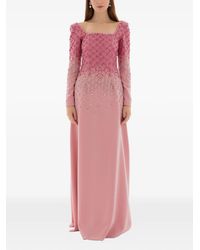 Dina Melwani - Crystal-Grid Embroidered Gown - Lyst