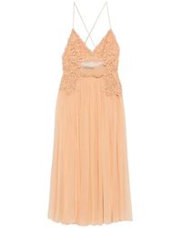 Alberta Ferretti - Lace-Trimmed Pleated Midi Dress - Lyst
