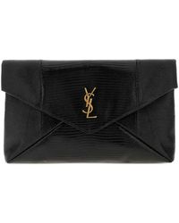 Saint Laurent - Bolso De Mano Con Placa Del Logo - Lyst