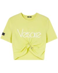 Versace - Logo-print Cropped Cotton T-shirt - Lyst