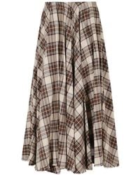 Department 5 - Alice Check Frayed-Hem Midi Skirt - Lyst