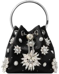 Jimmy Choo - Bon Bon Satin Bucket Bag With Floral Pearl Embroidery - Lyst