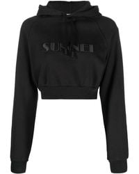 Sunnei - Embroidered-logo Cropped Hoodie - Lyst