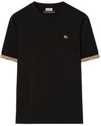 Burberry - T-Shirt Met Geruite Afwerking En Geborduurd Logo - Lyst