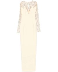 Jean Louis Sabaji - Crystal-Grid Embroidered Crepe Dress - Lyst