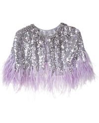 Jenny Packham Sequinned Capelet With Feather Trim - Purple