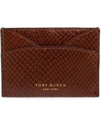 Tory Burch - Romy Snake-Embossed Flat Card Case - Lyst