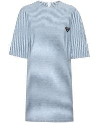 Prada - Striped Short-Sleeve Denim Dress - Lyst