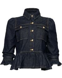 Cinq À Sept - Delanie Button-Up Ruffled-Sleeve Denim Jacket - Lyst