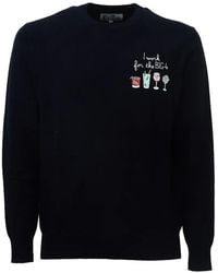 MC2 Saint Barth - Nnavy Heron Light Wool And Cashmere Blend Crewneck Sweater With Big 4 Embroidery - Lyst