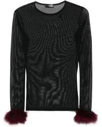 Mugler - Mesh-Panel Feather-Cuff Top - Lyst
