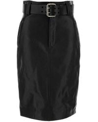 Saint Laurent - Belted Leather Pencil Skirt - Lyst