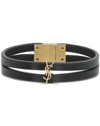 Saint Laurent - Cassandre Double-Strand Leather Bracelet - Lyst