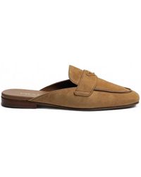 Prada - Wildleder-Mules Mit Logo-Schild - Lyst