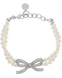 Self-Portrait - Crystal-Bow Faux Pearl-Double Strand Bracelet - Lyst