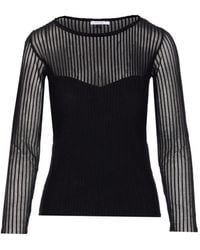 Patrizia Pepe - Geripptes T-Shirt mit transparentem Einsatz - Lyst
