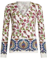 Etro - Berry-print V-neck Knitted Top - Lyst