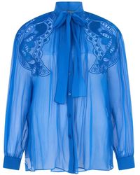 Alberta Ferretti - Lace-Panel Bow Blouse - Lyst