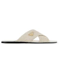 Prada - Woven Crossover-Strap Flat Sandals - Lyst