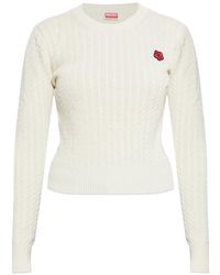 KENZO - Cable-Knit Flower-Patch Sweater - Lyst