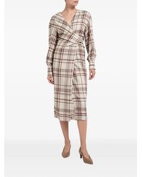 Brunello Cucinelli - Check-Print Wrap-Style Midi Dress - Lyst