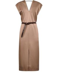 Brunello Cucinelli - Midkleid mit Gürtel - Lyst
