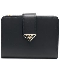 Prada - Triangle-logo Leather Bi-fold Wallet - Lyst