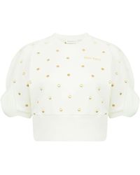 Nina Ricci - Polka Dot-embroidered Cropped Sweatshirt - Lyst