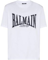 Balmain - T-Shirt Met Korte Mouwen En College-Print - Lyst