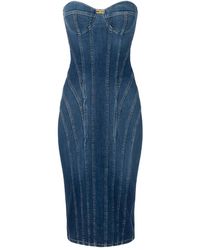 Elisabetta Franchi - Strapless Denim Midi Dress - Lyst