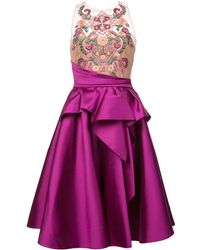 Marchesa notte Embroidered Top Flared Dress - Paars