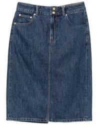 GANT - Double-Button Denim Midi Skirt - Lyst
