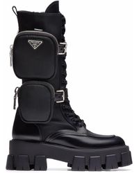 Prada - Monolith Leather & Nylon Tall Combat Boots - Lyst