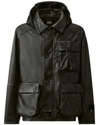C.P. Company - Goggle-Detail Leather Jacket - Lyst