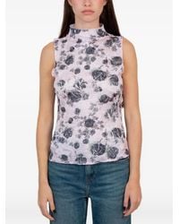 Ganni - Floral Textured Recycled Polyester Tank Top - Lyst
