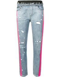 Philipp Plein Gerafelde Jeans Met Zijstreep - Blauw