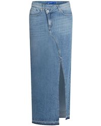 Karl Lagerfeld - Asymmetric Front Denim Maxi Skirt - Lyst