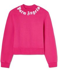 Palm Angels - Cropped Cotton Sweatshirt With Logo Print - Lyst