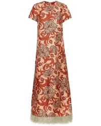 La DoubleJ - Maxikleid Swing Aus Seiden-Twill Mit Federn - Lyst