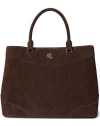 Ralph Lauren - Large Marcy Perforated Suede Satchel Bag - Lyst