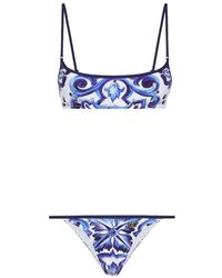 Dolce & Gabbana - Bikini Met Bloemenprint En Diepe Ronde Hals - Lyst