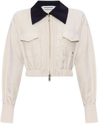 Self-Portrait - Lace-Trimmed Zip-Front Jacket - Lyst